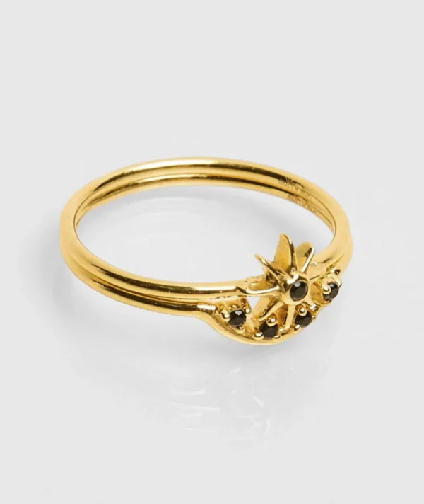 Bague Moon Star Noir^Une A Une Sale