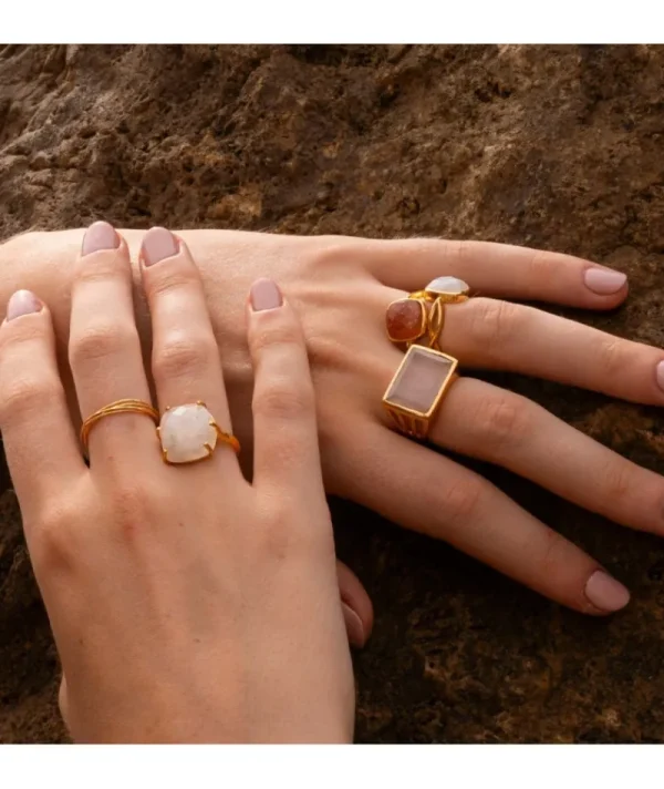 Bague Pondichery Rectangle Aqua Calcédoine^Une A Une Sale