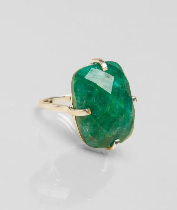 Bague Rectangle Argent Émeraude^Une A Une Fashion