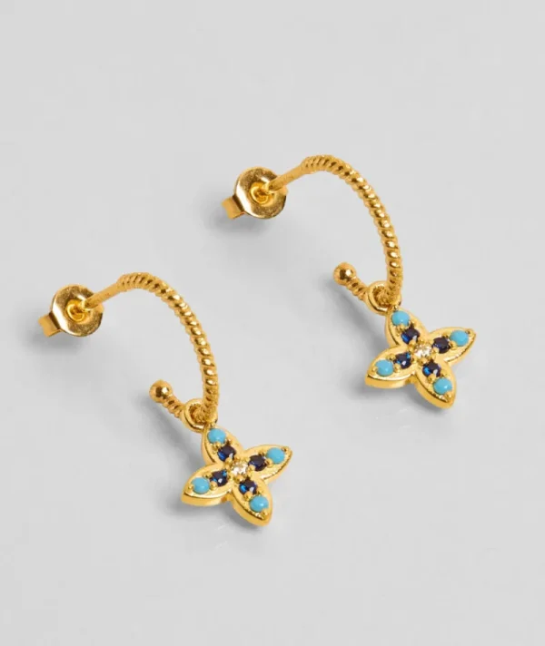 Boucles d'oreilles Inde Flower Bleu^Une A Une Discount