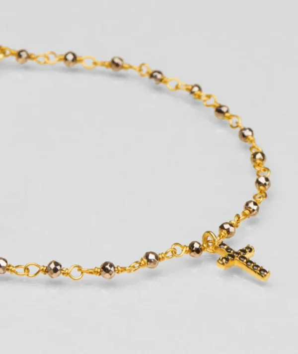 Bracelet inde croix pyrite^Une A Une Fashion