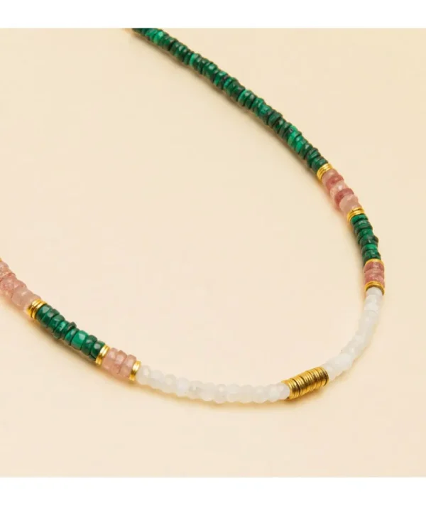Collier disque malachite^Une A Une Clearance