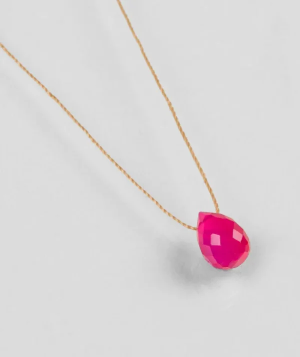 Collier Goutte Agate Fushia^Une A Une New