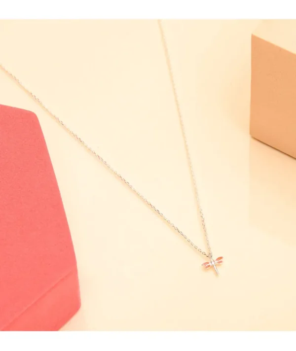 Collier Libellule Argent Orange^Une A Une New