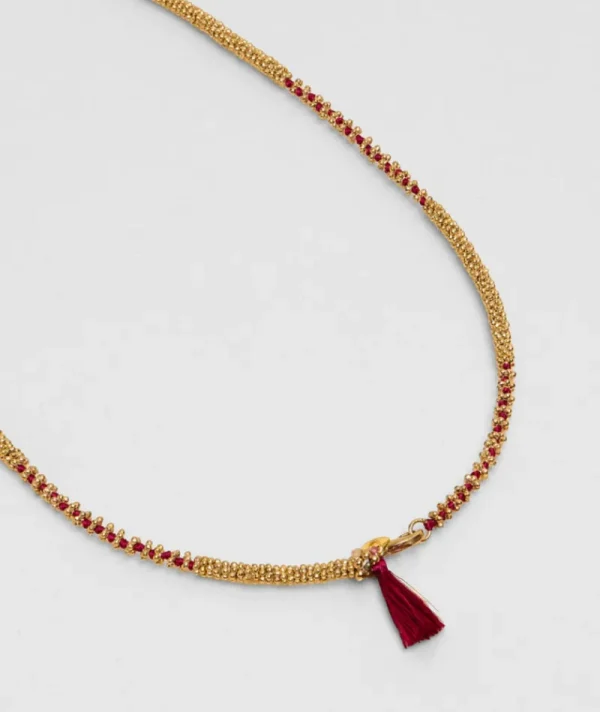 Collier Mala Pompon Bordeaux^Une A Une Discount