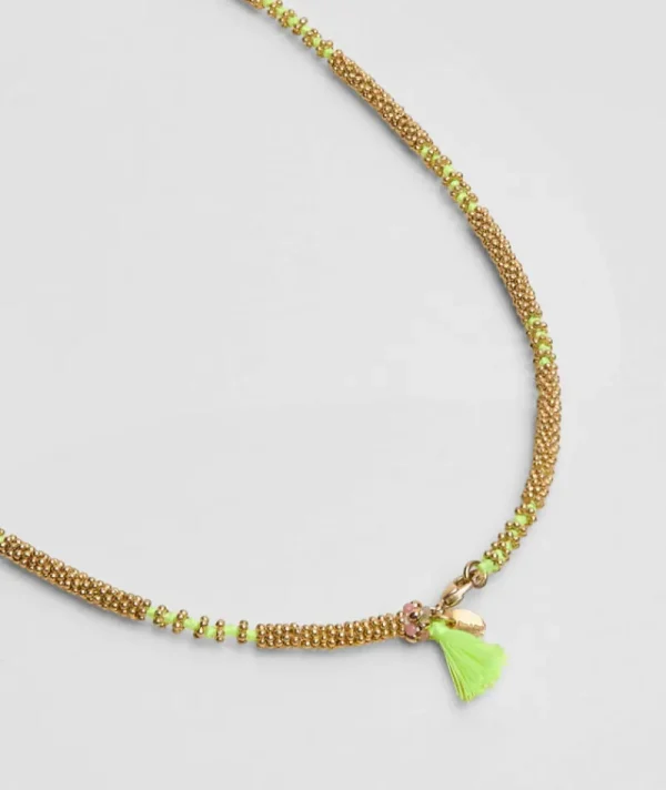 Collier Mala Pompon Jaune Fluo^Une A Une Online