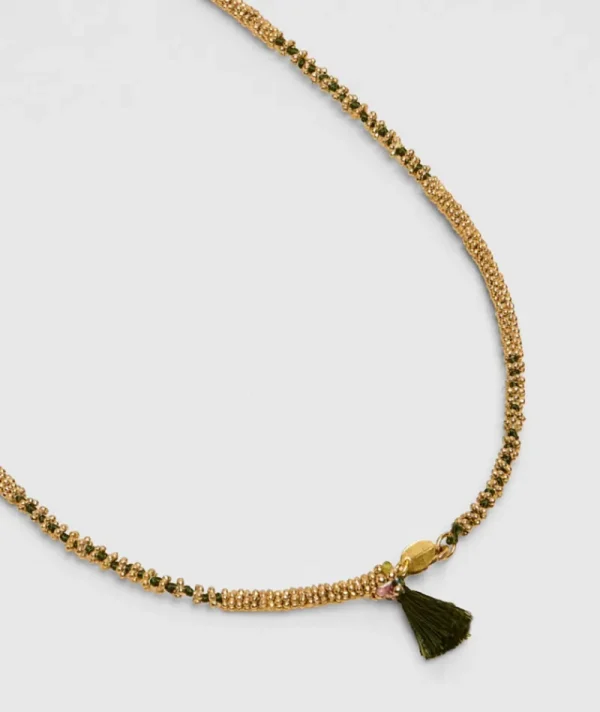 Collier Mala Pompon Kaki^Une A Une New