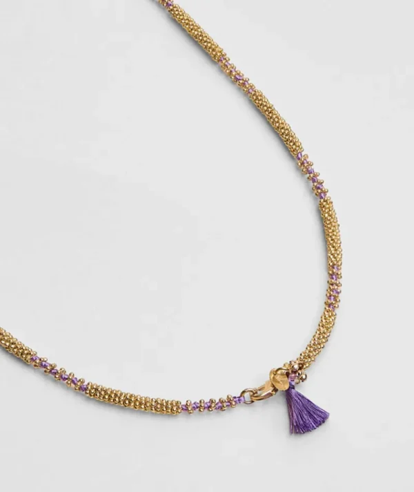 Collier Mala Pompon Mauve^Une A Une Outlet
