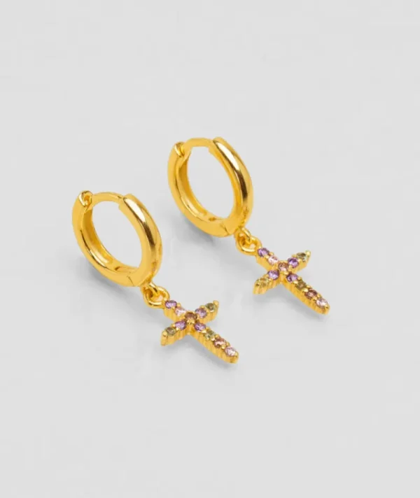 Mini creoles croix rose^Une A Une Sale