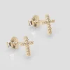 Puces d'oreilles argent croix blanc^Une A Une Clearance