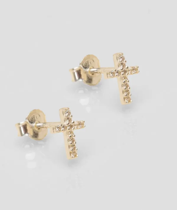 Puces d'oreilles argent croix blanc^Une A Une Clearance