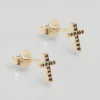 Puces d'oreilles argent croix noir^Une A Une Sale