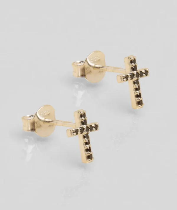 Puces d'oreilles argent croix noir^Une A Une Sale