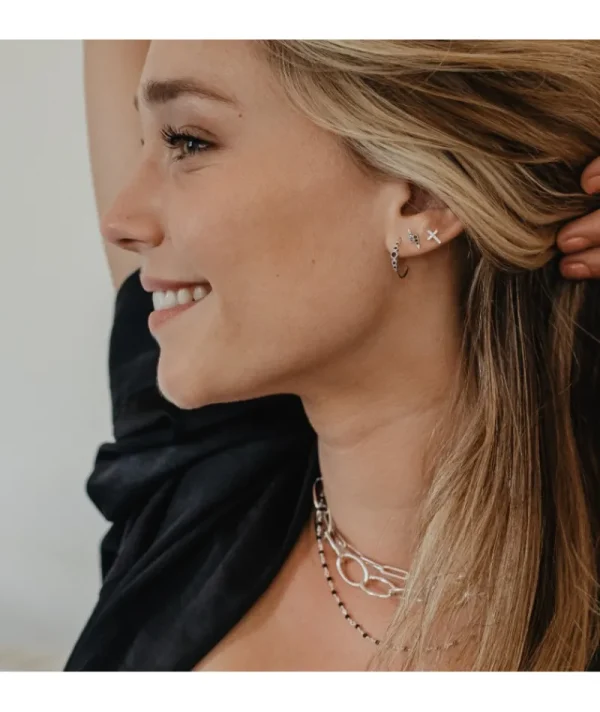 Puces d'oreilles argent croix blanc^Une A Une Clearance