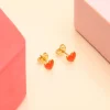 Puces D'oreilles Coeur Orange^Une A Une Sale