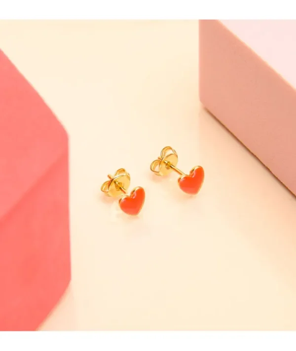 Puces D'oreilles Coeur Orange^Une A Une Sale