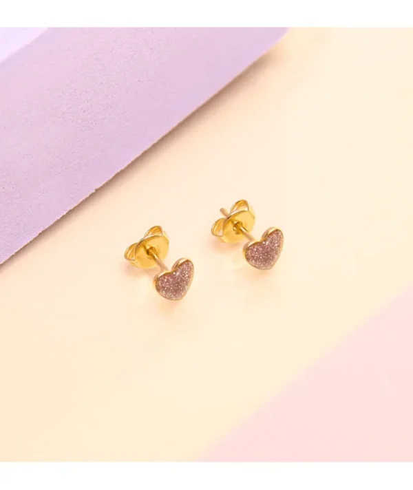 Puces D'oreilles Coeur Paillette Rose^Une A Une Sale