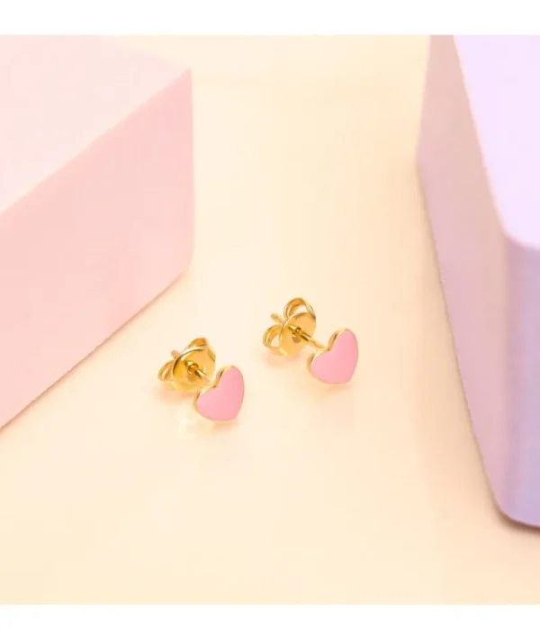 Puces D'oreilles Coeur Rose^Une A Une New