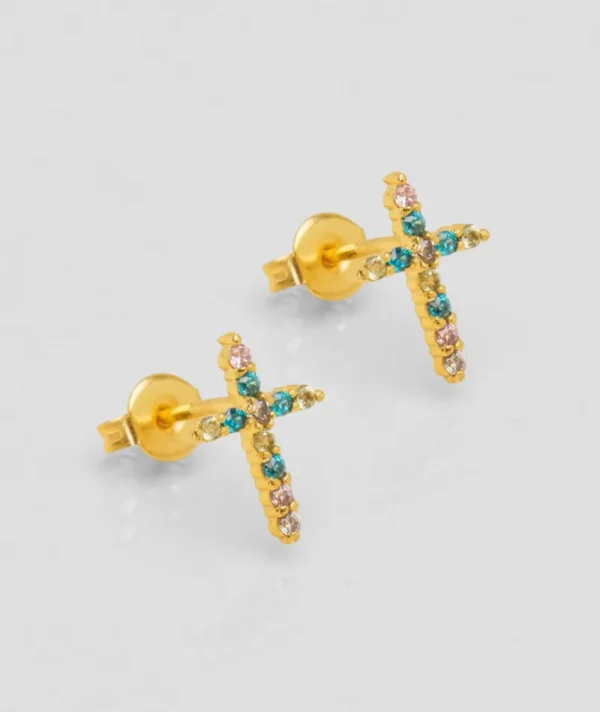 Puces d'oreilles croix bleu^Une A Une Hot