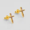 Puces d'oreilles croix rose^Une A Une Best
