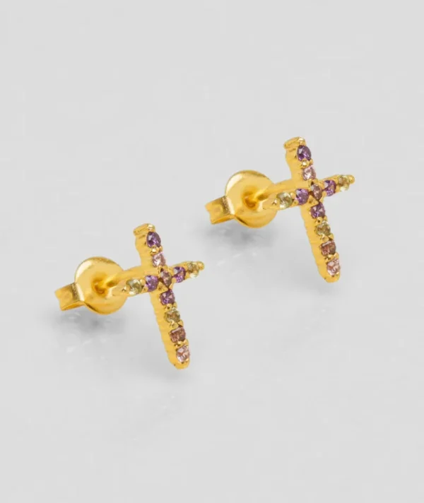 Puces d'oreilles croix rose^Une A Une Best