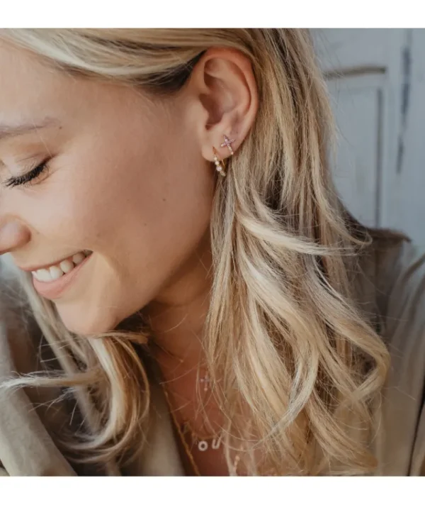 Puces d'oreilles croix rose^Une A Une Best