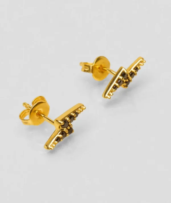 Puces d'oreilles eclair noir^Une A Une Fashion