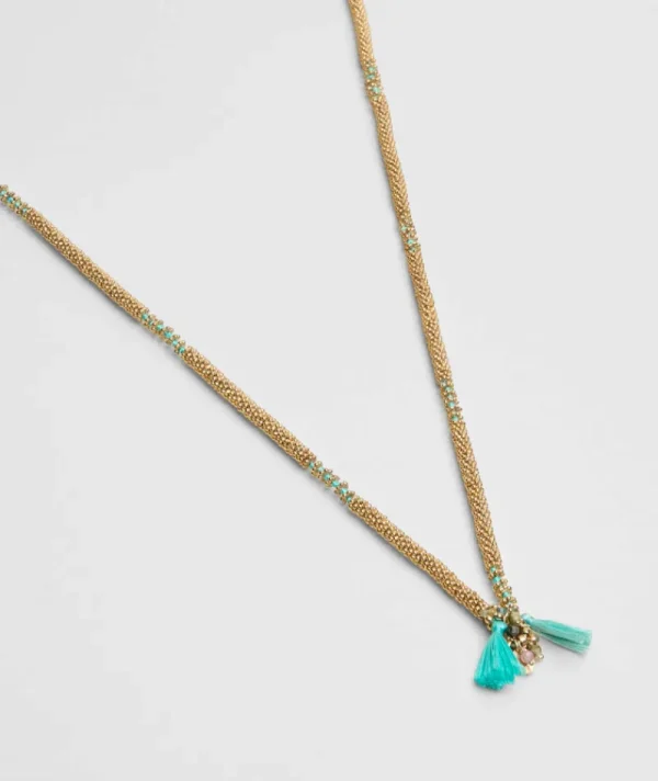 Sautoir Mala Pompon Aqua^Une A Une New